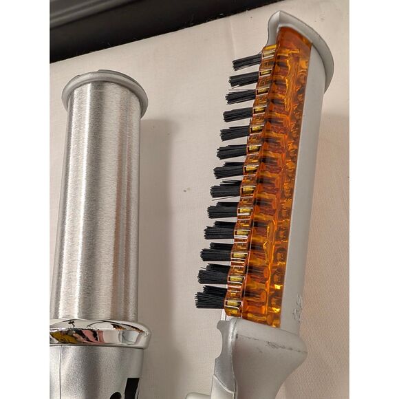Rotating Spinning Hot Brush Styling Iron - Silver&Orange - with Comb - Picture 3 of 6